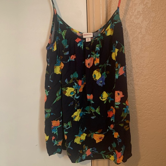 Navy Blue Floral Flowy Tank Top - Picture 1 of 1